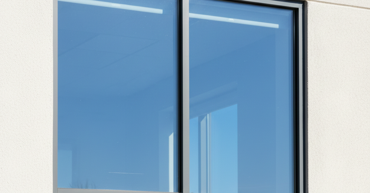 واجهة مبنى حديث تظهر فيها أفضل أنواع الشبابيك ذات الزجاج المزدوج العاكس والإطارات المعدنية الرفيعة لتعزيز العزل الحراري