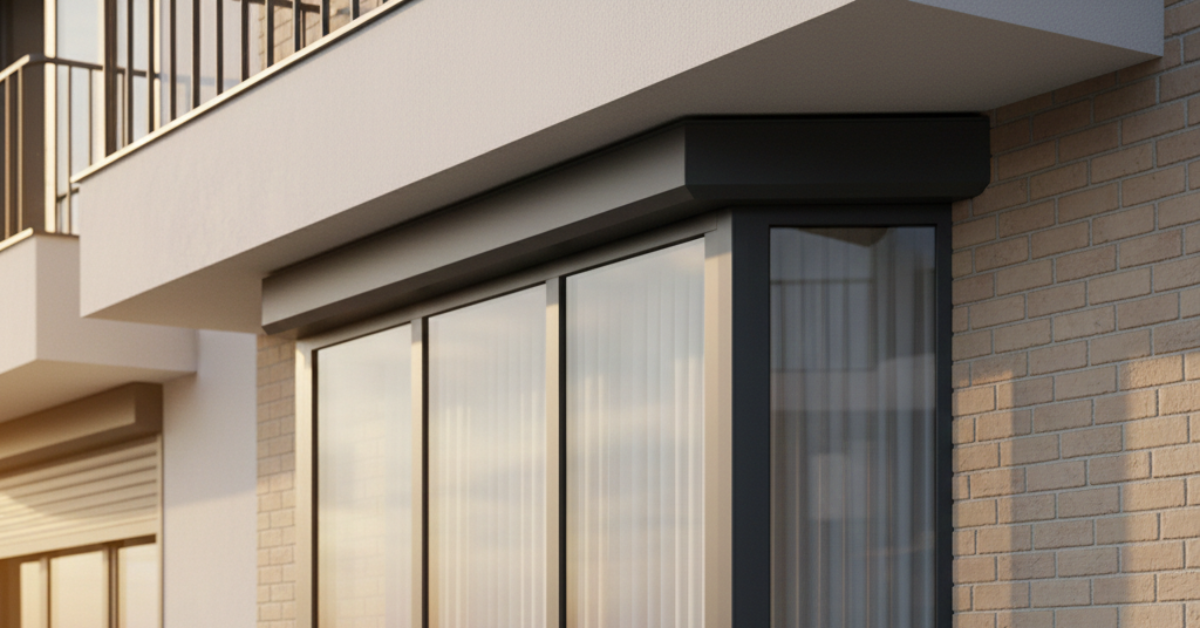 تفاصيل تركيب صندوق الشتر الخارجي فوق نافذة زاوية، وهي من الحلول التي قد تؤثر على إجمالي تكلفة و سعر متر الشتر عند التنفيذ.