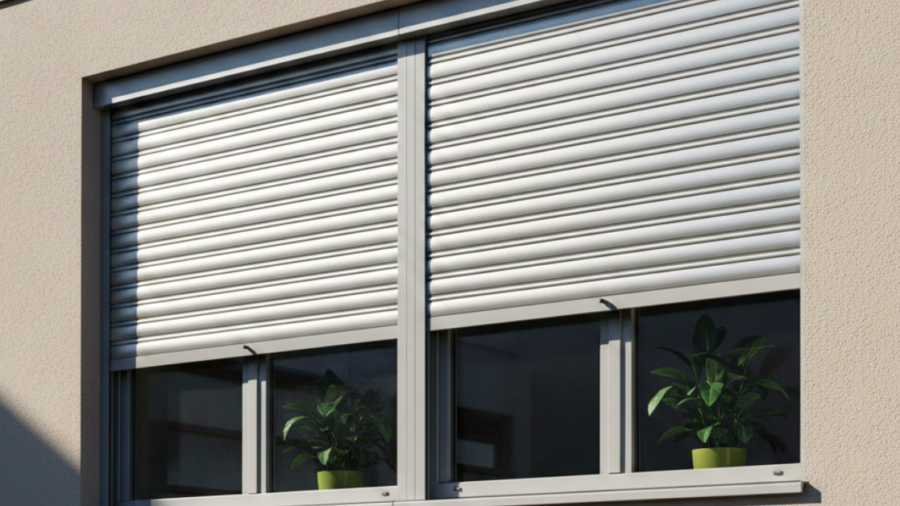 شتر شباك خارجي أبيض بتصميم انسيابي لنوافذ مزدوجة، يساعد في التحكم بالإضاءة الطبيعية وتوفير الخصوصية التامة للغرف