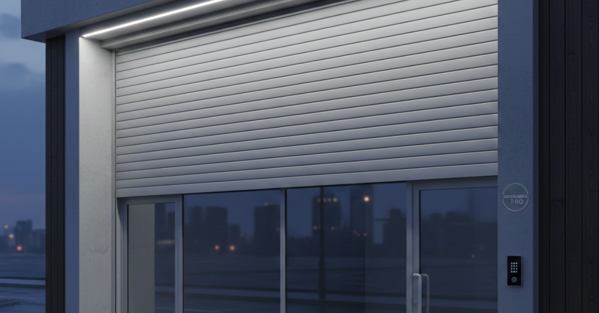 تصميم عصري لنوافذ مزودة بشتر ألمنيوم، يشرح للمستخدمين هل الشتر يحمي من السرقة وكيف يساهم في تأمين المداخل الزجاجية للمنازل