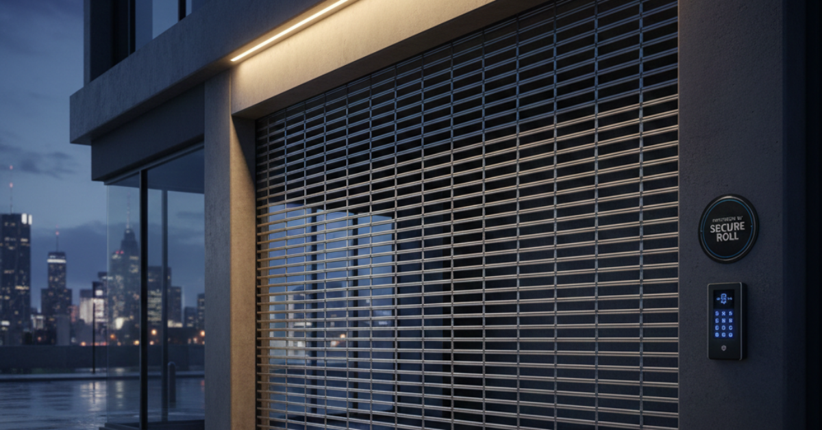 بوابة شتر شبكية توفر الرؤية والحماية في آن واحد، وهي مثال عملي للإجابة على هل الشتر يحمي من السرقة في الممرات التجارية والمولات