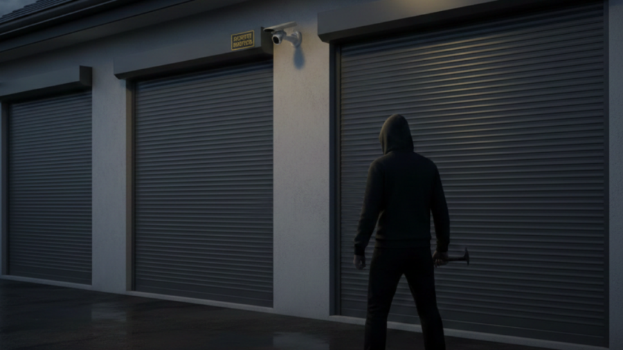 شخص يحاول اختراق بوابة أمنية، مما يطرح تساؤل الكثيرين هل الشتر يحمي من السرقة فعلياً ويوفر الأمان اللازم للمباني والمستودعات؟