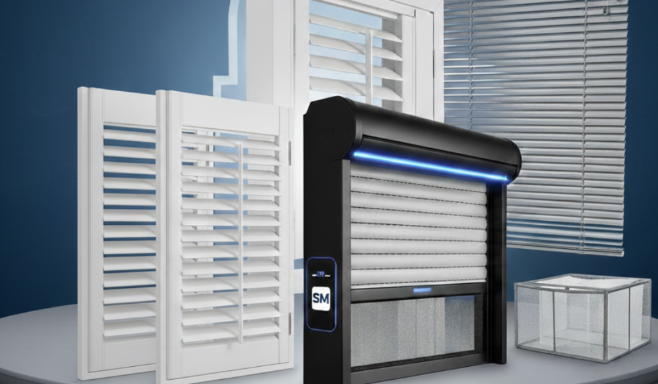 تشكيلة متنوعة من منتجات الحماية والخصوصية ضمن تخفيضات شتر مكين يوم التأسيس، تشمل شتر النوافذ الخارجي الأوتوماتيكي، الشتر الداخلي الخشبي (Shutters)، وستائر الألمنيوم بتصاميم حديثة.